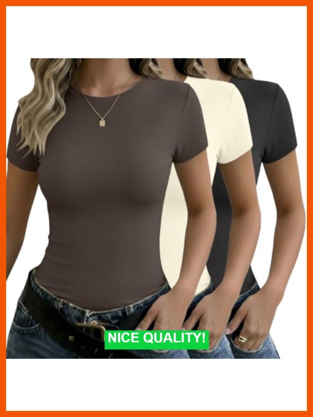 3 Pack Short Sleeve Crew Neck Slim Fit Basic Tees T-Shirts